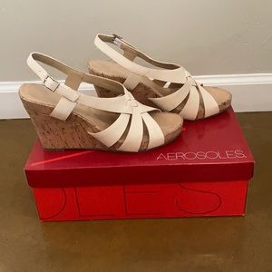 Aerosole White wedge sandals - worn once!